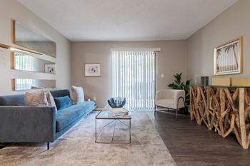 Spacious living room with couch